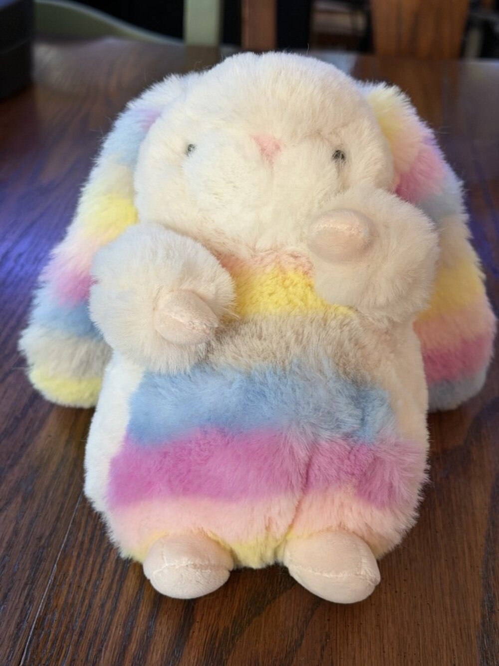 Aurora Rainbow Sorbet Bunny Plush Floppy Ears Ivory Pastel Stuffed Beanbag 8”